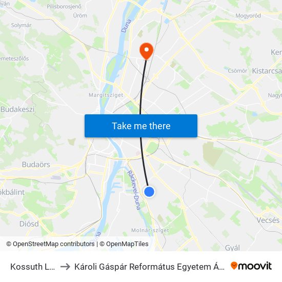 Kossuth Lajos Utca to Károli Gáspár Református Egyetem Állam- És Jogtudományi Kar map