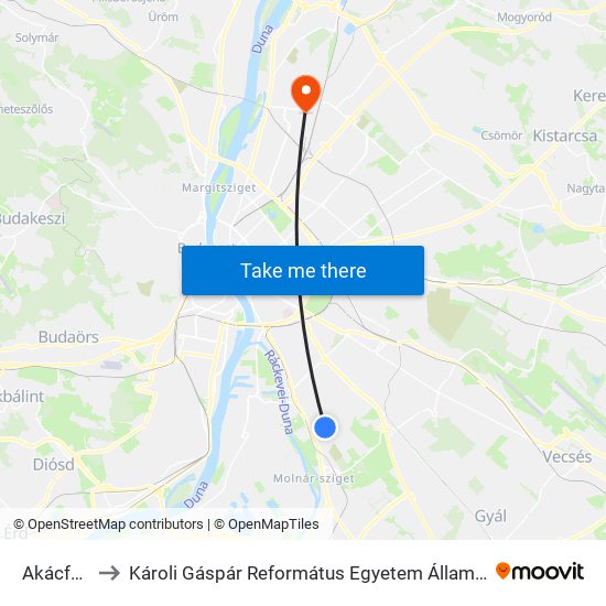 Akácfa Utca to Károli Gáspár Református Egyetem Állam- És Jogtudományi Kar map