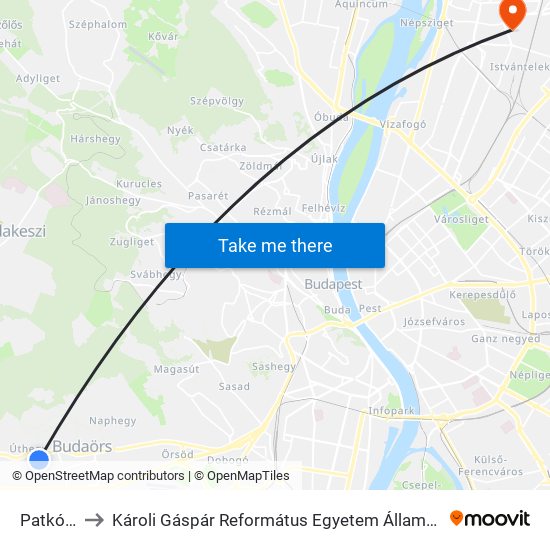 Patkó Utca to Károli Gáspár Református Egyetem Állam- És Jogtudományi Kar map