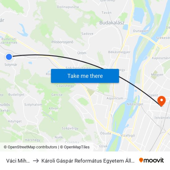 Váci Mihály Utca to Károli Gáspár Református Egyetem Állam- És Jogtudományi Kar map