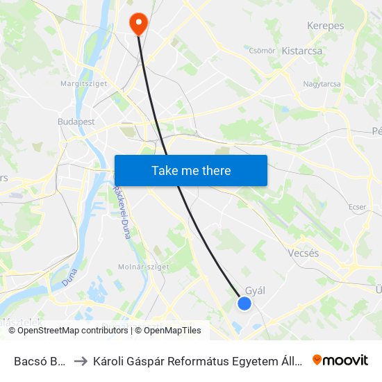 Bacsó Béla Utca to Károli Gáspár Református Egyetem Állam- És Jogtudományi Kar map