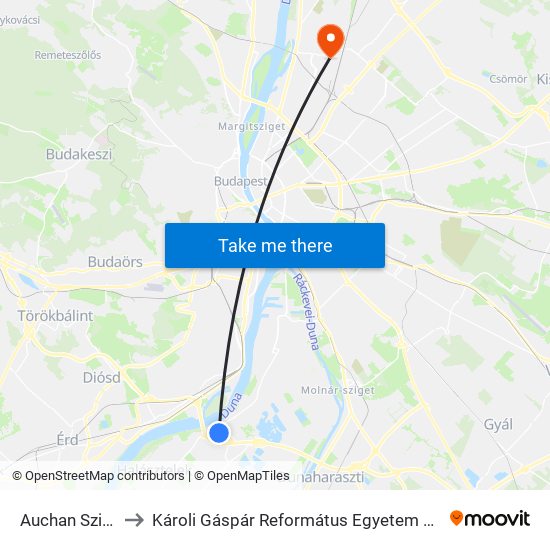 Auchan Sziget Áruház to Károli Gáspár Református Egyetem Állam- És Jogtudományi Kar map