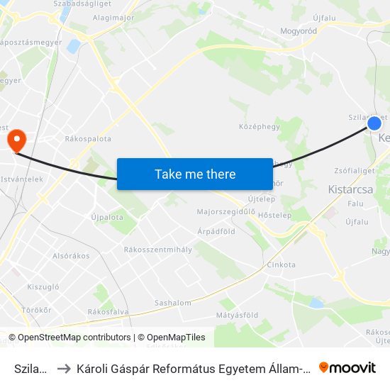 Szilasliget to Károli Gáspár Református Egyetem Állam- És Jogtudományi Kar map