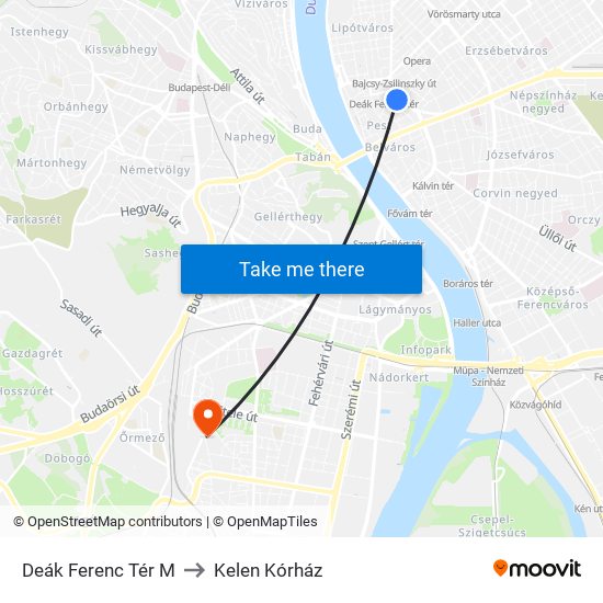 Deák Ferenc Tér M to Kelen Kórház map