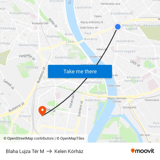 Blaha Lujza Tér M to Kelen Kórház map