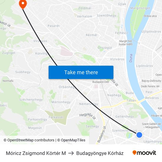 Móricz Zsigmond Körtér M to Budagyöngye Kórház map