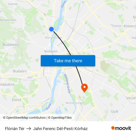 Flórián Tér to Jahn Ferenc Dél-Pesti Kórház map