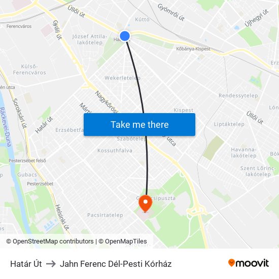 Határ Út to Jahn Ferenc Dél-Pesti Kórház map