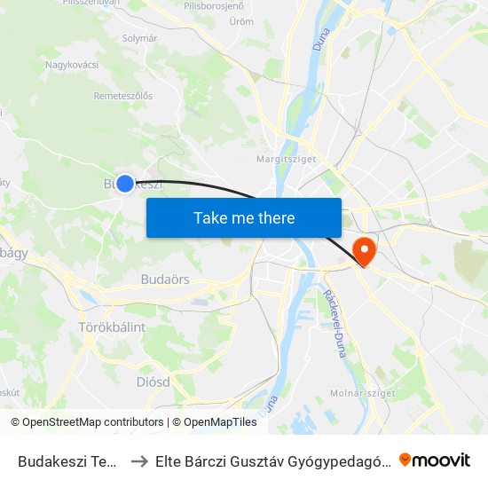 Budakeszi Temető to Elte Bárczi Gusztáv Gyógypedagógiai Kar map