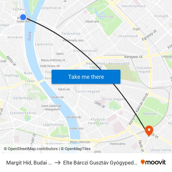 Margit Híd, Budai Hídfő H to Elte Bárczi Gusztáv Gyógypedagógiai Kar map