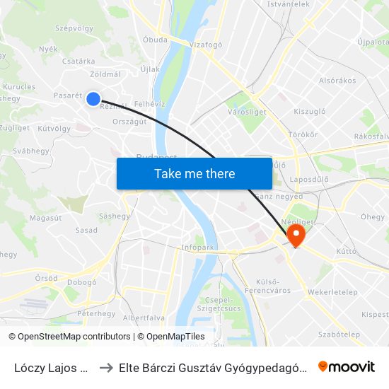 Lóczy Lajos Utca to Elte Bárczi Gusztáv Gyógypedagógiai Kar map