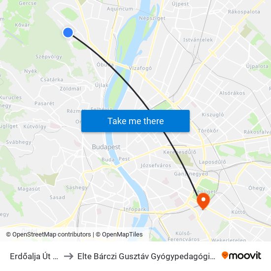 Erdőalja Út 43. to Elte Bárczi Gusztáv Gyógypedagógiai Kar map