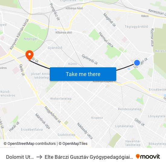 Dolomit Utca to Elte Bárczi Gusztáv Gyógypedagógiai Kar map