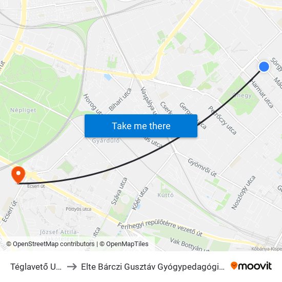 Téglavető Utca to Elte Bárczi Gusztáv Gyógypedagógiai Kar map