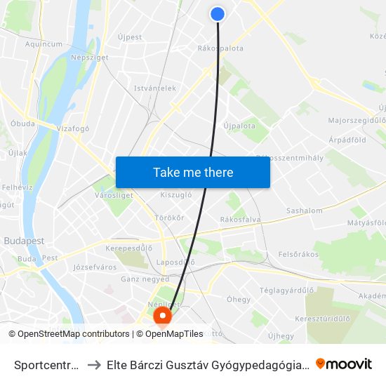 Sportcentrum to Elte Bárczi Gusztáv Gyógypedagógiai Kar map