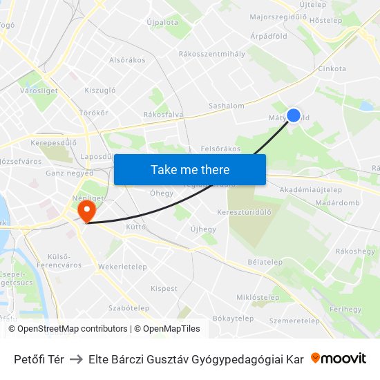 Petőfi Tér to Elte Bárczi Gusztáv Gyógypedagógiai Kar map