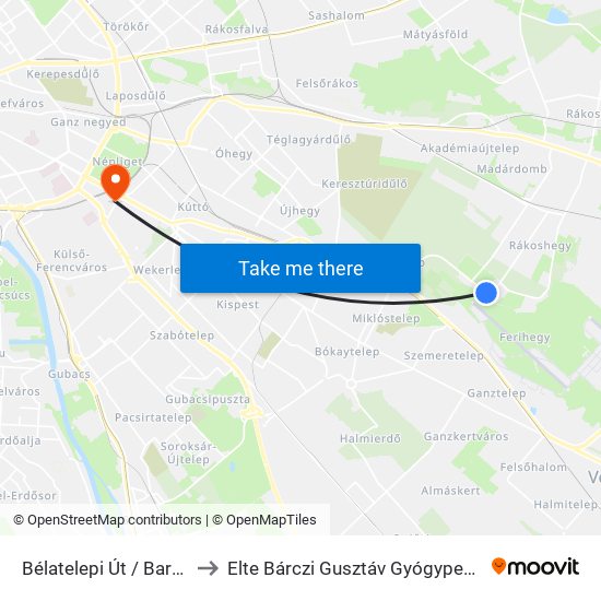 Bélatelepi Út / Baross Utca to Elte Bárczi Gusztáv Gyógypedagógiai Kar map