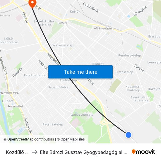 Közdűlő Út to Elte Bárczi Gusztáv Gyógypedagógiai Kar map