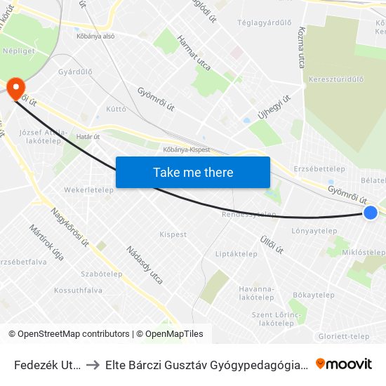 Fedezék Utca to Elte Bárczi Gusztáv Gyógypedagógiai Kar map