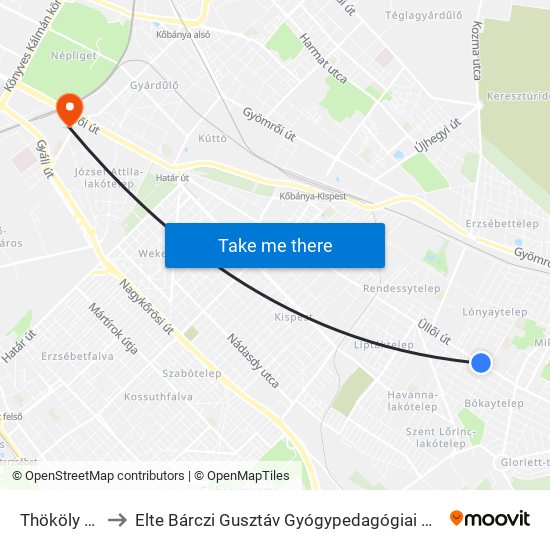 Thököly Út to Elte Bárczi Gusztáv Gyógypedagógiai Kar map