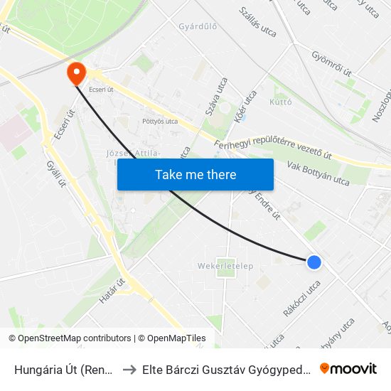 Hungária Út (Rendőrség) to Elte Bárczi Gusztáv Gyógypedagógiai Kar map