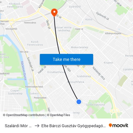 Szalárdi Mór Utca to Elte Bárczi Gusztáv Gyógypedagógiai Kar map