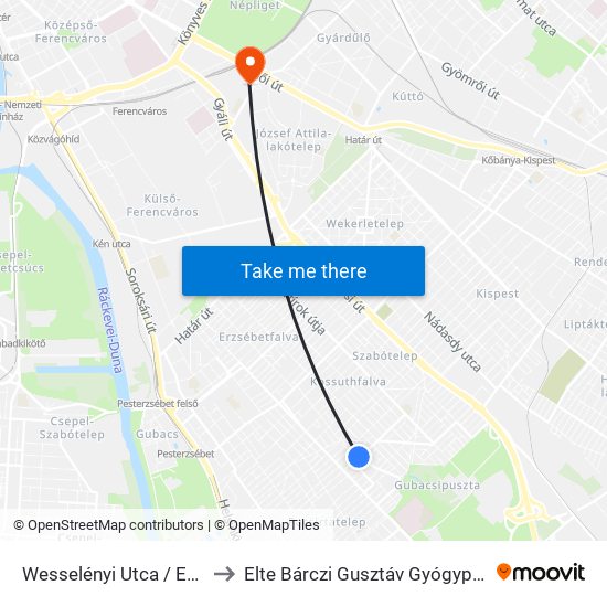 Wesselényi Utca / Eperjes Utca to Elte Bárczi Gusztáv Gyógypedagógiai Kar map