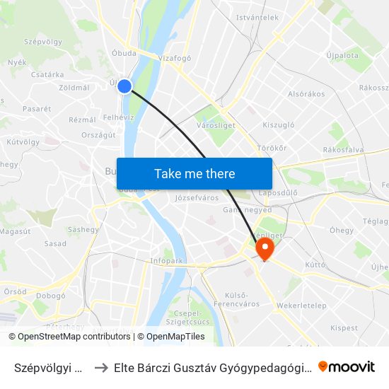 Szépvölgyi Út H to Elte Bárczi Gusztáv Gyógypedagógiai Kar map