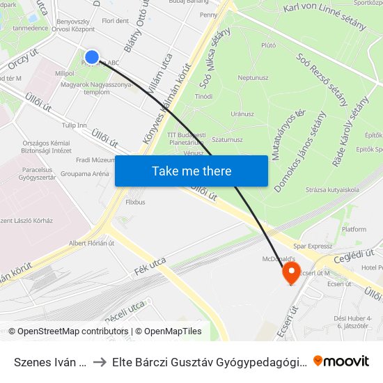 Szenes Iván Tér to Elte Bárczi Gusztáv Gyógypedagógiai Kar map