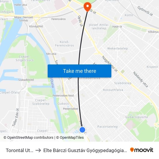 Torontál Utca to Elte Bárczi Gusztáv Gyógypedagógiai Kar map