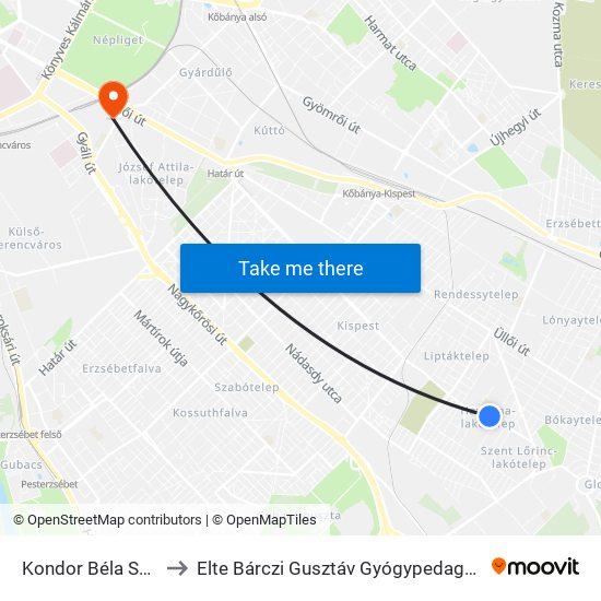 Kondor Béla Sétány to Elte Bárczi Gusztáv Gyógypedagógiai Kar map