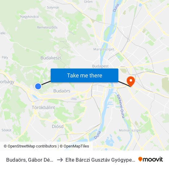 Budaörs, Gábor Dénes Körút to Elte Bárczi Gusztáv Gyógypedagógiai Kar map