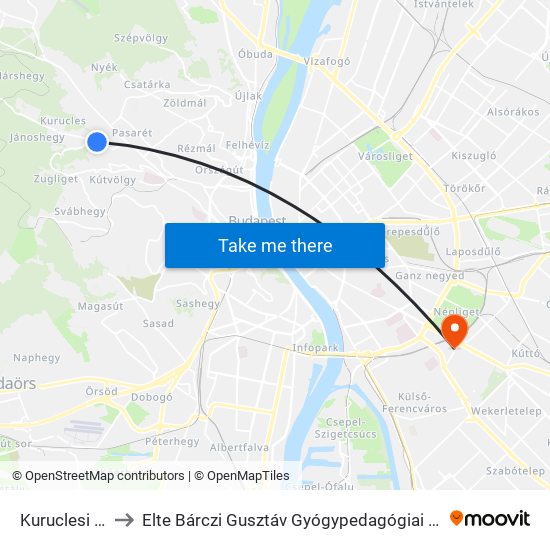 Kuruclesi Út to Elte Bárczi Gusztáv Gyógypedagógiai Kar map