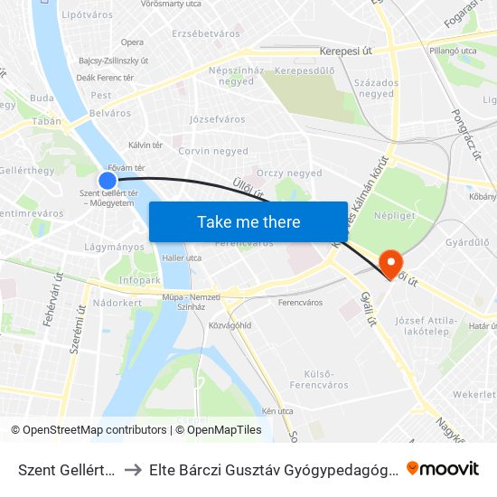 Szent Gellért Tér to Elte Bárczi Gusztáv Gyógypedagógiai Kar map