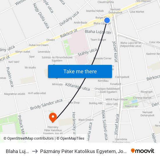 Blaha Lujza Tér M to Pázmány Péter Katolikus Egyetem, Jog- És Államtudományi Kar map