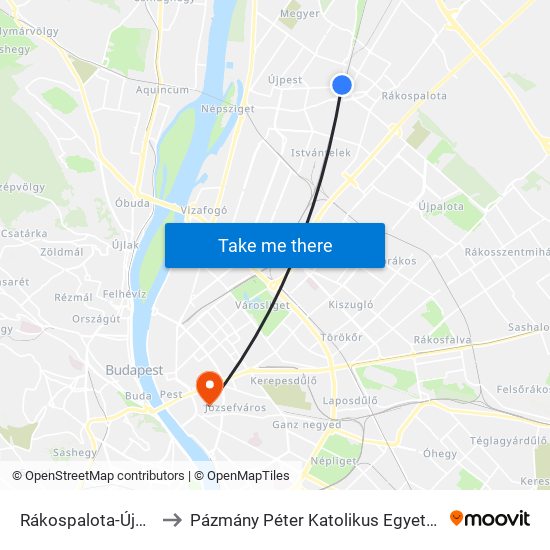 Rákospalota-Újpest Vasútállomás to Pázmány Péter Katolikus Egyetem, Jog- És Államtudományi Kar map