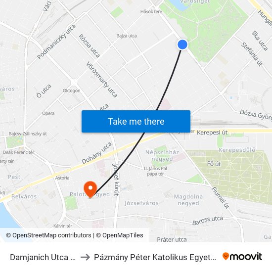 Damjanich Utca / Dózsa György Út to Pázmány Péter Katolikus Egyetem, Jog- És Államtudományi Kar map