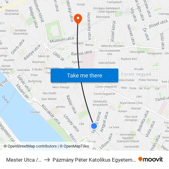 Mester Utca / Ferenc Körút to Pázmány Péter Katolikus Egyetem, Jog- És Államtudományi Kar map