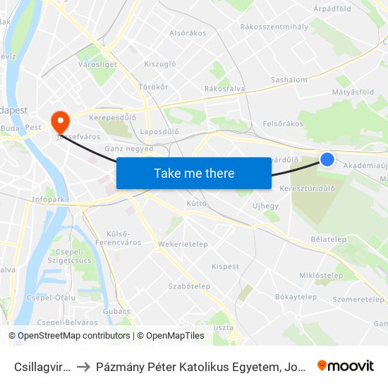 Csillagvirág Utca to Pázmány Péter Katolikus Egyetem, Jog- És Államtudományi Kar map