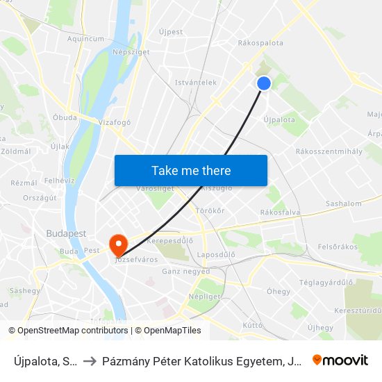 Újpalota, Sárfű Utca to Pázmány Péter Katolikus Egyetem, Jog- És Államtudományi Kar map