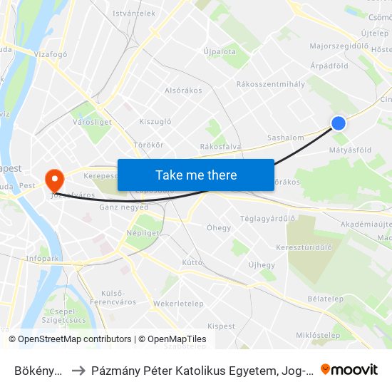 Bökényföldi Út to Pázmány Péter Katolikus Egyetem, Jog- És Államtudományi Kar map