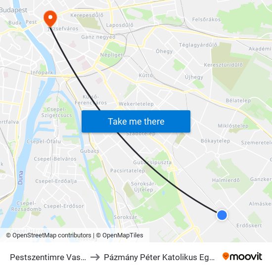 Pestszentimre Vasútállomás (Dózsa Gy.U.) to Pázmány Péter Katolikus Egyetem, Jog- És Államtudományi Kar map