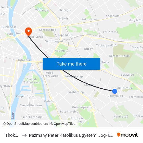 Thököly Út to Pázmány Péter Katolikus Egyetem, Jog- És Államtudományi Kar map