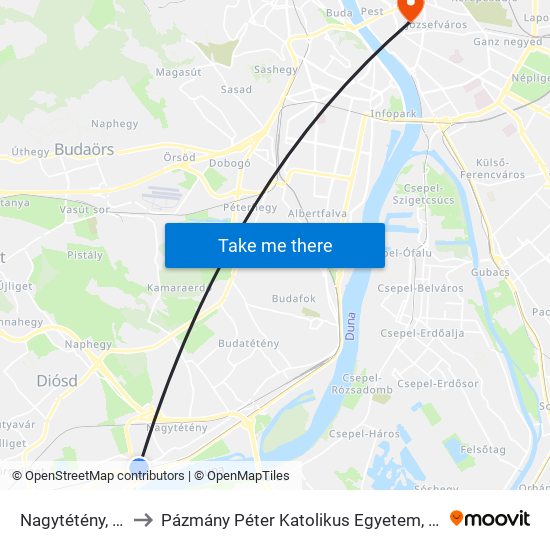 Nagytétény, Erdélyi Utca to Pázmány Péter Katolikus Egyetem, Jog- És Államtudományi Kar map