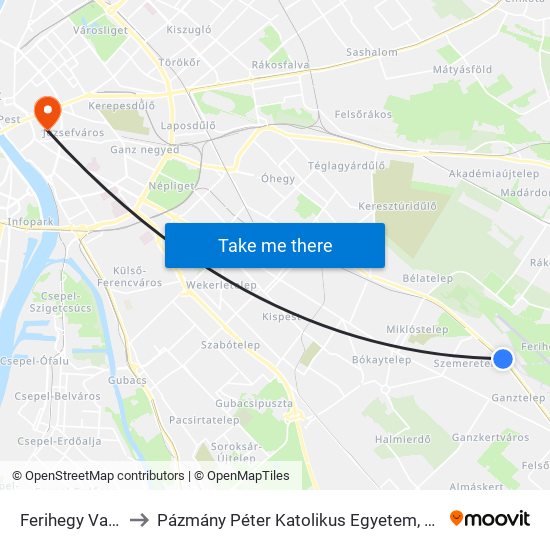 Ferihegy Vasútállomás to Pázmány Péter Katolikus Egyetem, Jog- És Államtudományi Kar map