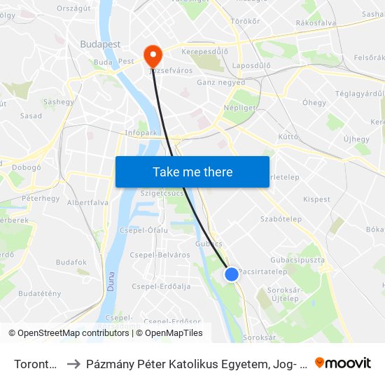 Torontál Utca to Pázmány Péter Katolikus Egyetem, Jog- És Államtudományi Kar map