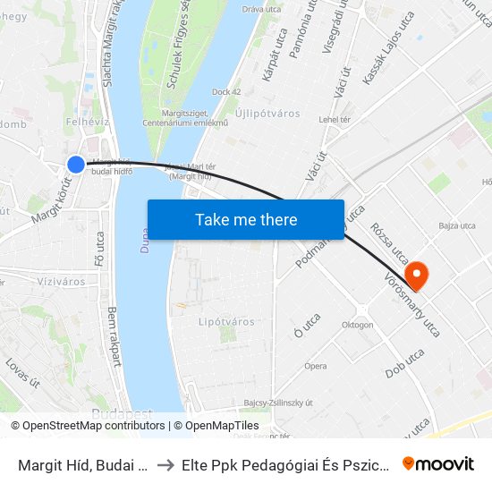 Margit Híd, Budai Hídfő H to Elte Ppk Pedagógiai És Pszichológiai Kar map