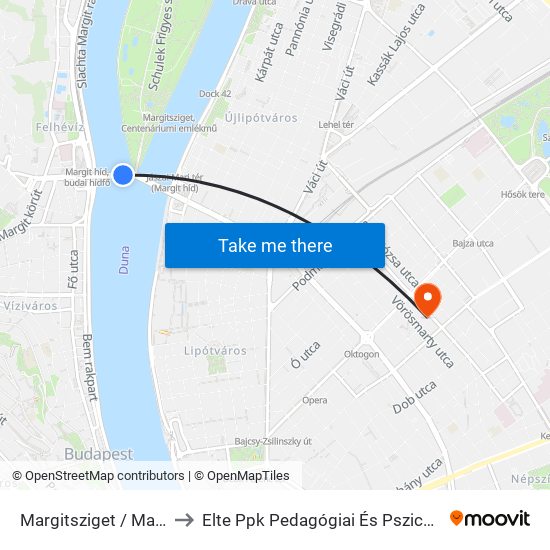 Margitsziget / Margit Híd to Elte Ppk Pedagógiai És Pszichológiai Kar map