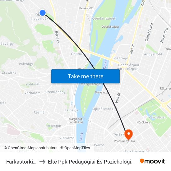 Farkastorki Út to Elte Ppk Pedagógiai És Pszichológiai Kar map