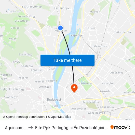 Aquincum H to Elte Ppk Pedagógiai És Pszichológiai Kar map